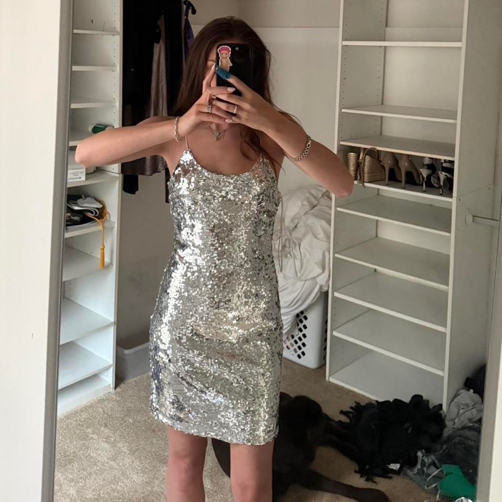 Alice + Olivia Sparkling Silver Mini Dress